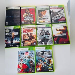 Xbox 360 Games Lot of 10 - Red Dead Redemption, Halo 3, Battlefield 3 - TESTED